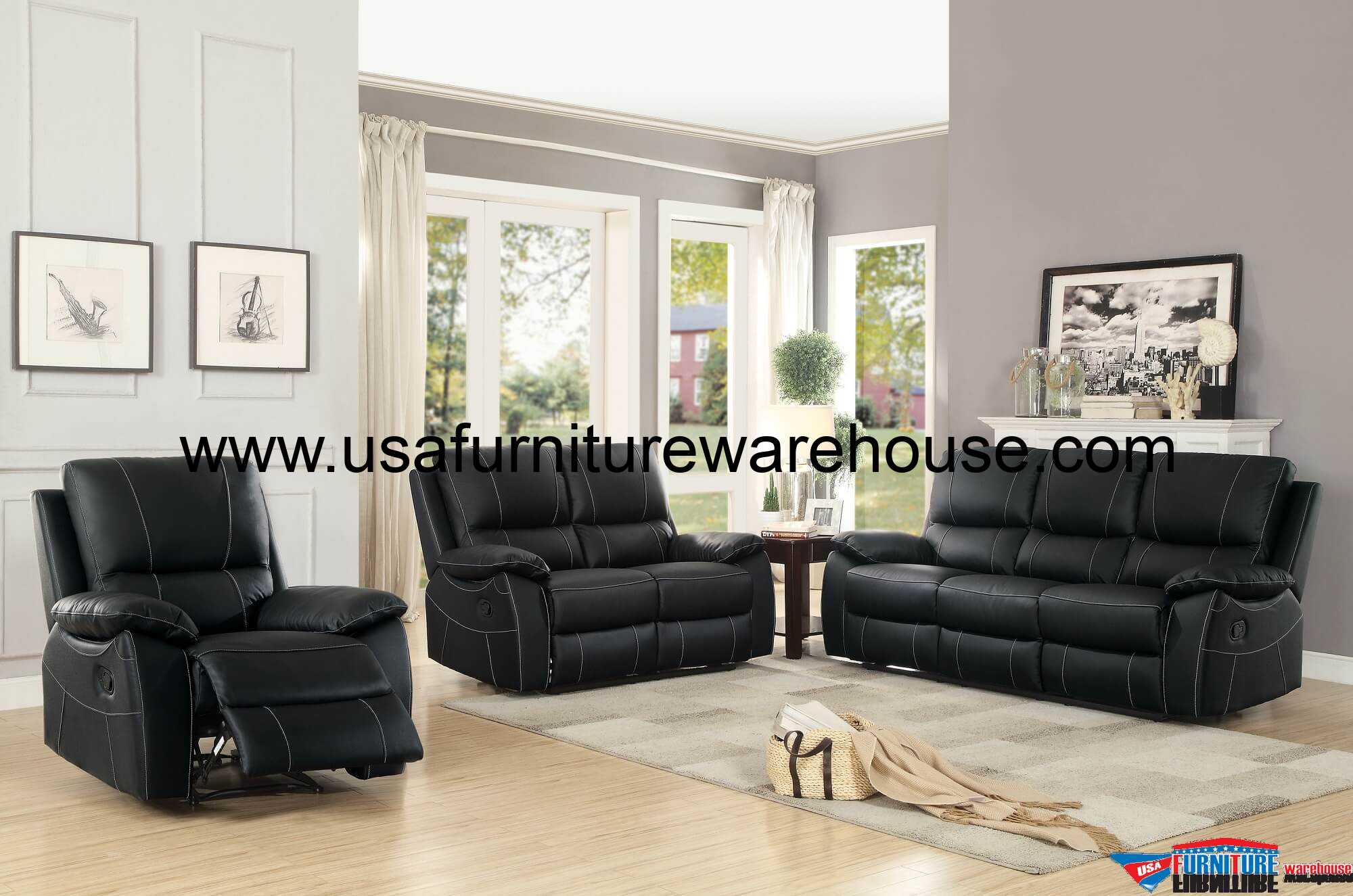 black top grain leather reclining sofa set