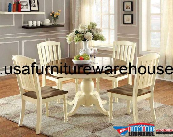 7 Piece Harrisburg Round To Oval Dining Set in Vintage White/Oak Finish ...