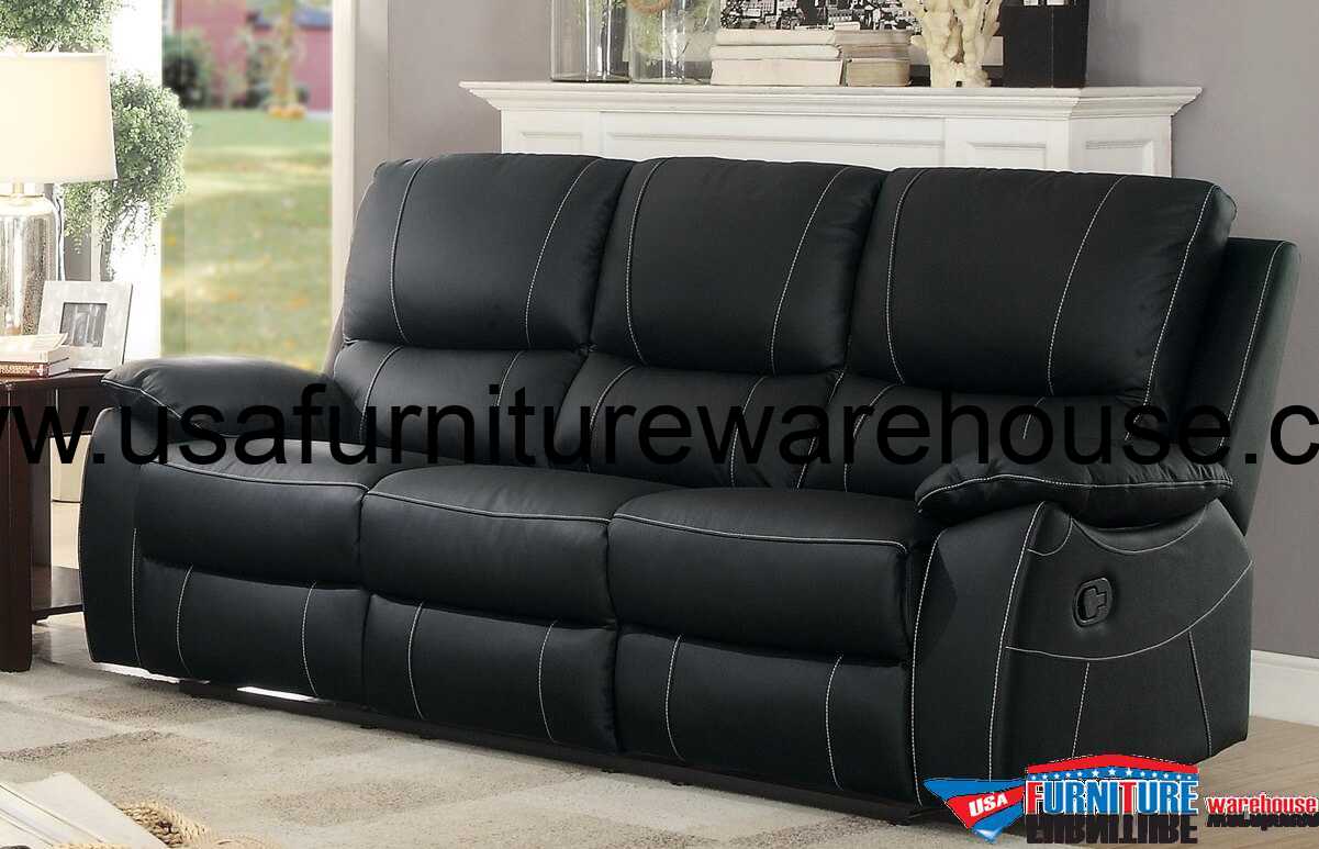 black leather double reclining sofa