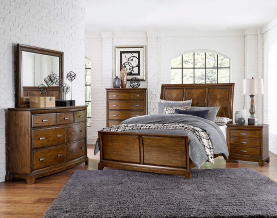 4 Piece Isidora Sleigh Bedroom Set Brown Finish - Usa Furniture Warehouse