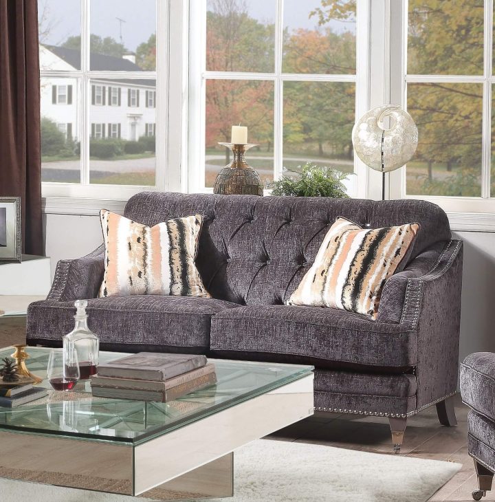 Helenium Gray Chenille Loveseat - USA Furniture Warehouse