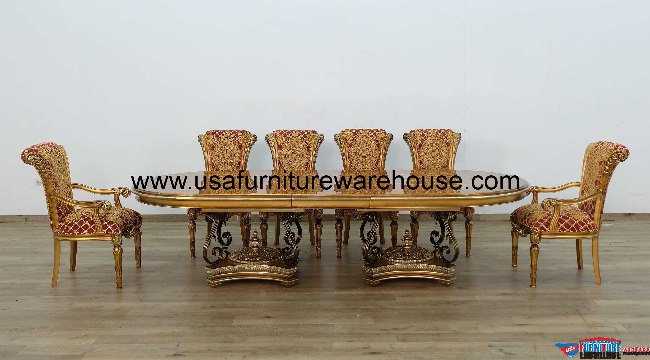 Valentina Luxury Dining Arm Chair Beige-Gold Leaf - Set of 2 - USA  Warehouse Furniture